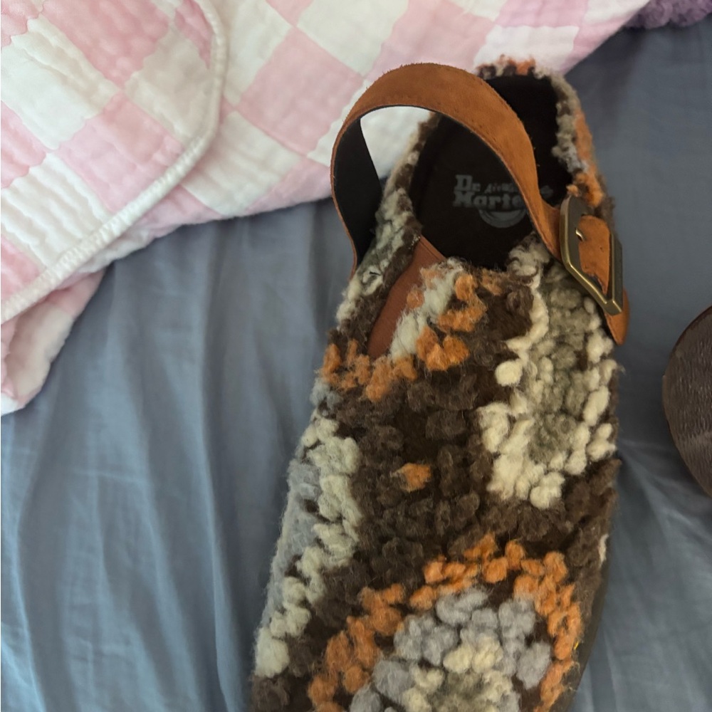 Dr. Martens Brown, Cream & Orange Shearling Mule Clog